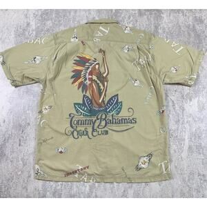 Vintage Tommy Bahama Shirt Mens Large Brown Cigar Club Casual All Over Print
